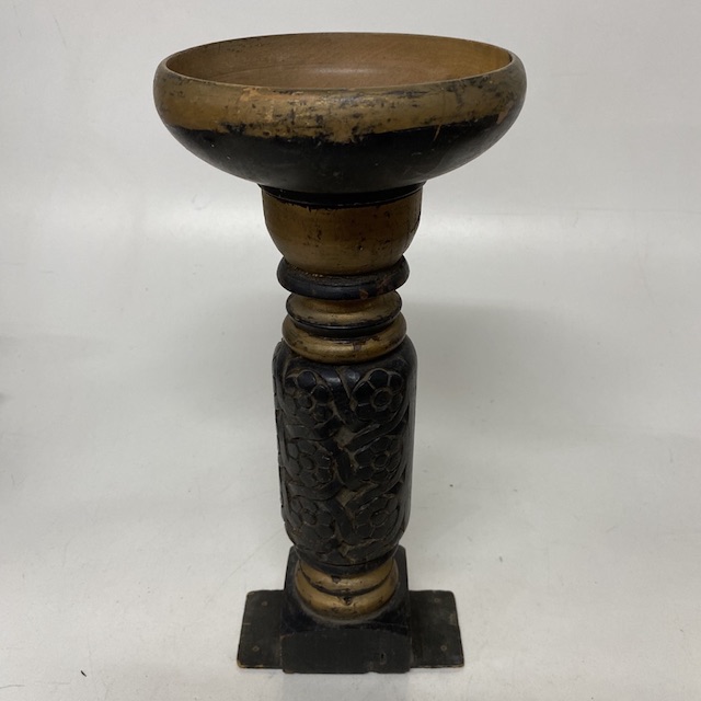 CANDLE HOLDER, Black Gold Carved Wood 30cmH